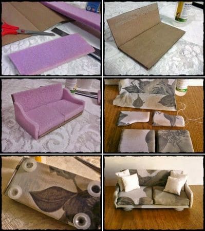 como hacer sofá para casa de muñecas